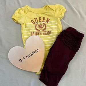 1989 PLACE - 0-3M - Yellow and Burgundy Baby 2 piece Outfit